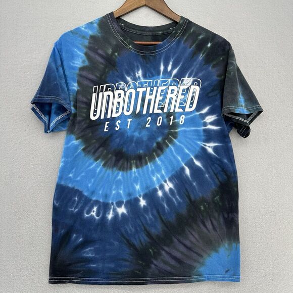Unbothered Marshmello EST 2018 Tie-Dye Blue Gray Tshirt‎ SZ M Skater Baggy Loose - Picture 1 of 6